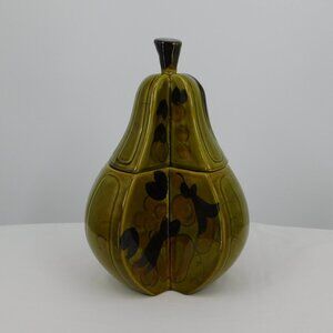 Los Angeles LA Potteries Sliced Pear Shaped Cookie Jar With Lid Vintage MCM 60s